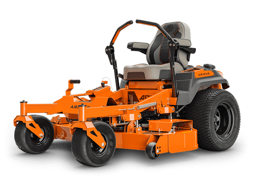Orange zero-turn lawn mower on a black background