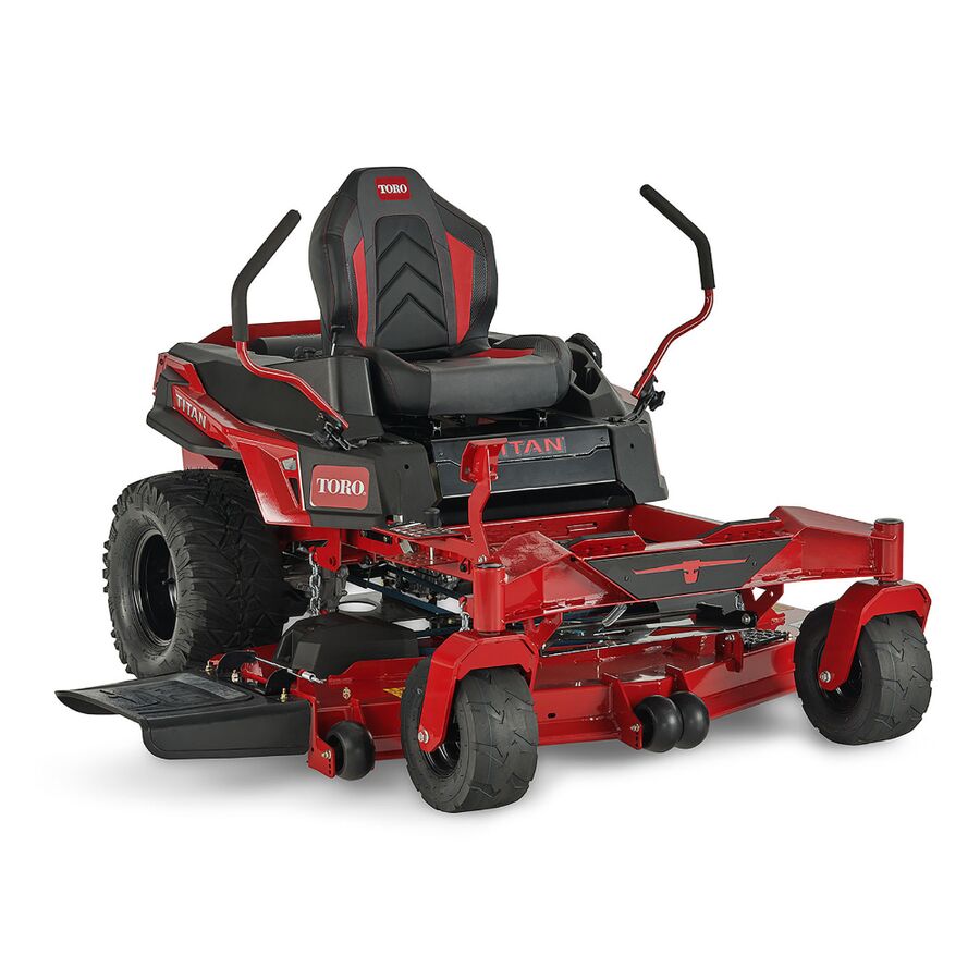 Red Toro zero-turn lawn mower on a white background