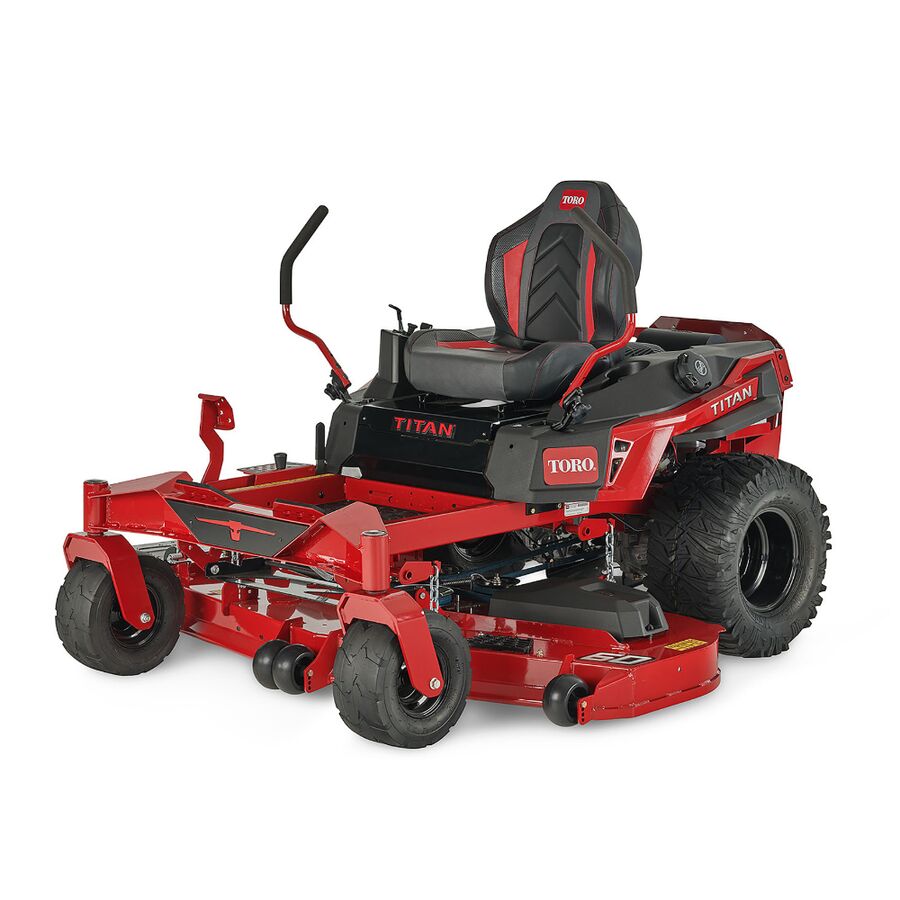 Red Toro Titan riding lawn mower on a white background