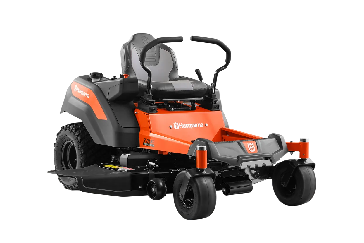 Husqvarna riding lawn mower on a white background