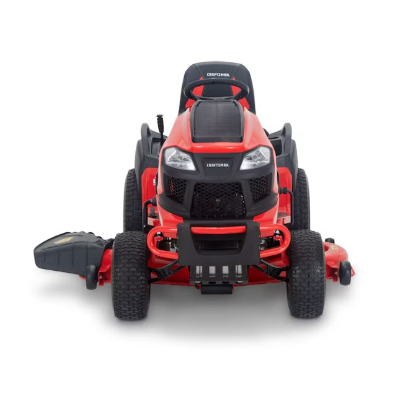Red riding lawn mower on a white background